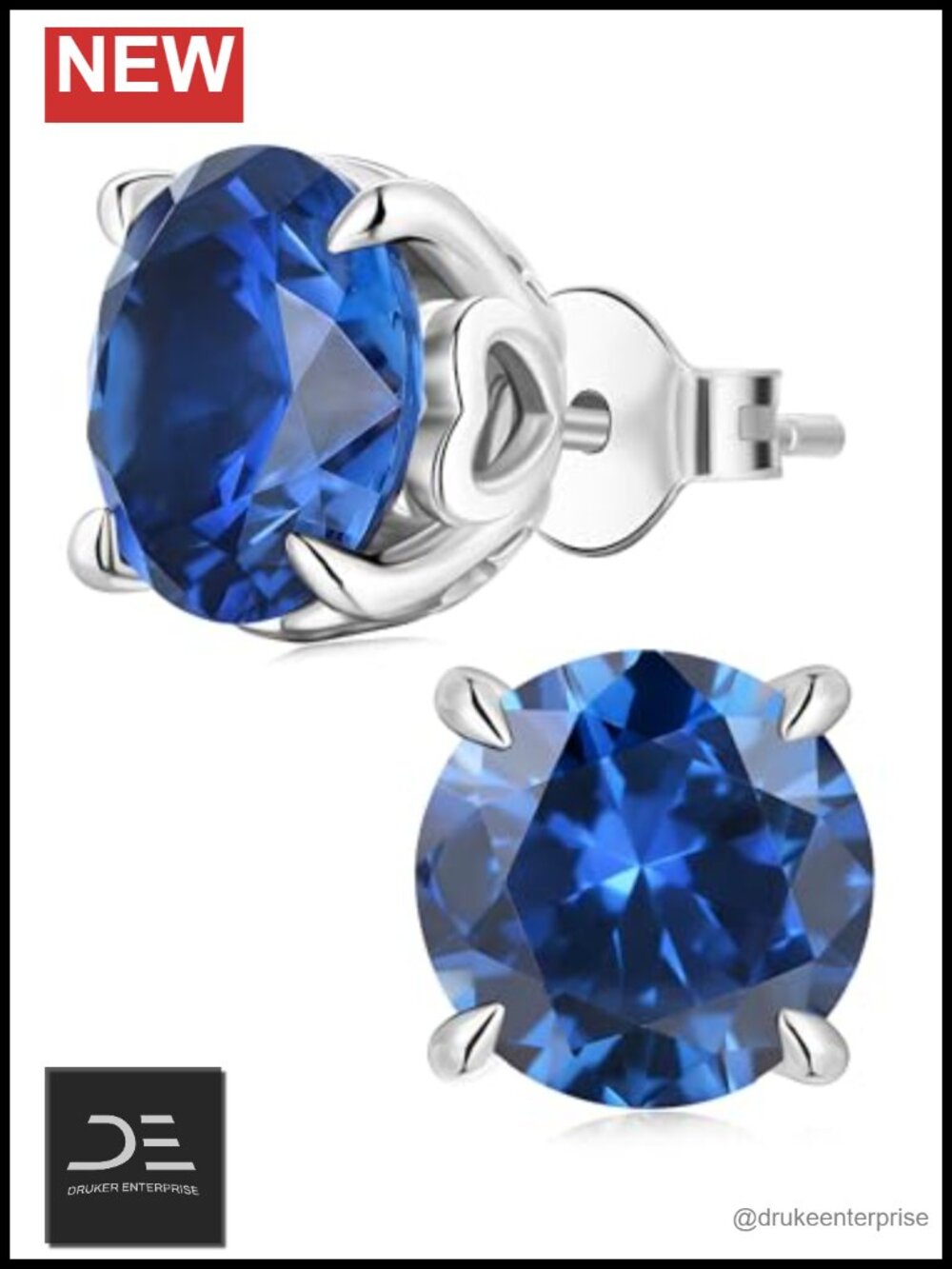 Genuine Sapphire Stud Earrings Women 925 Sterling Silver 4ct